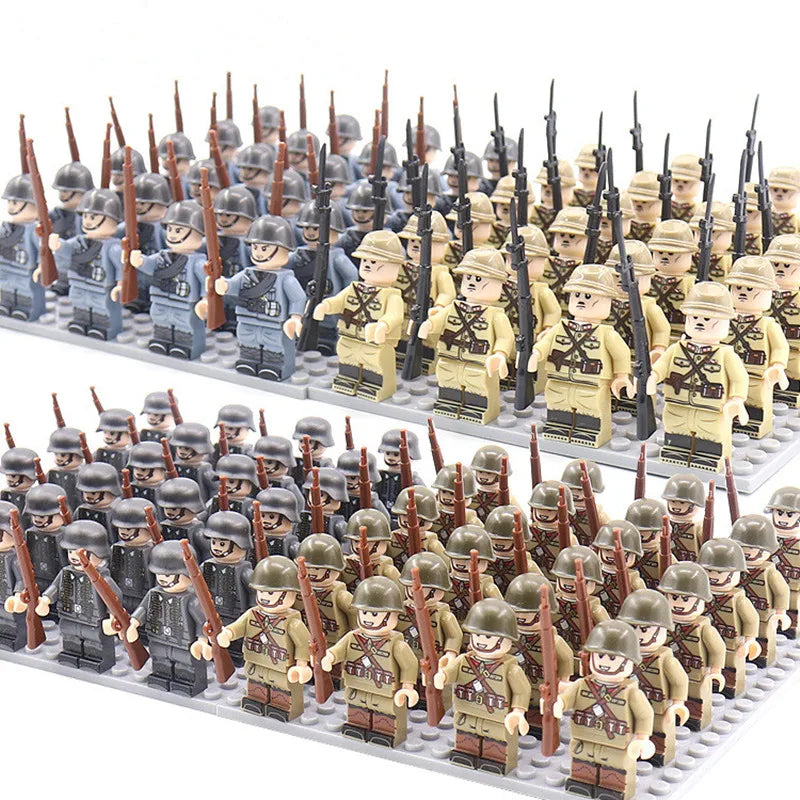 24Pcs WW2 Military Army Soldier Soviet US UK German France Building Blocks Set Model Bricks Action Figures Weapon Toys Kids Gift