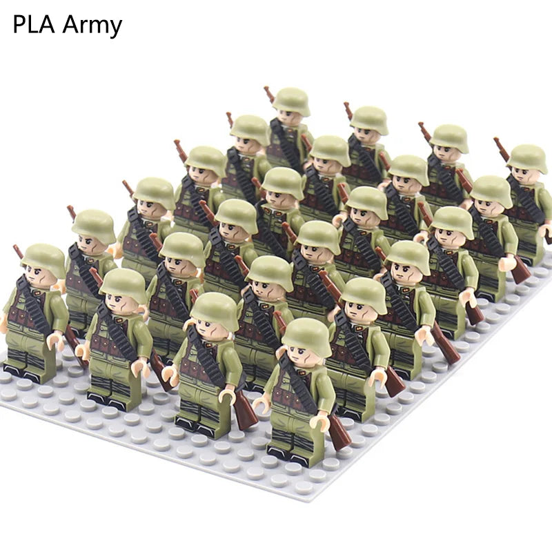 24Pcs WW2 Military Army Soldier Soviet US UK German France Building Blocks Set Model Bricks Action Figures Weapon Toys Kids Gift